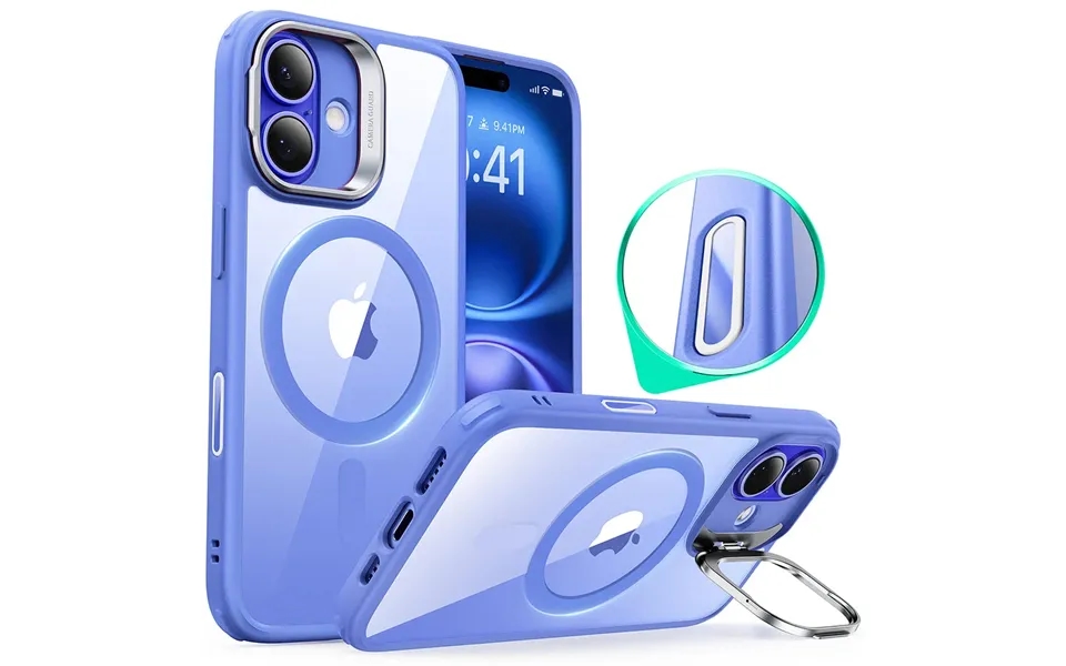 Iphone 16 Classic Hybrid Magnetic Case Camera Control, Stash Stand - Clear Blue