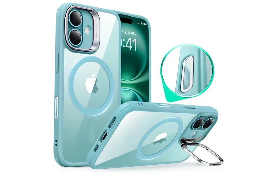 Iphone 16 Classic Hybrid Magnetic Case Camera Control, Stash Stand - Clear Green