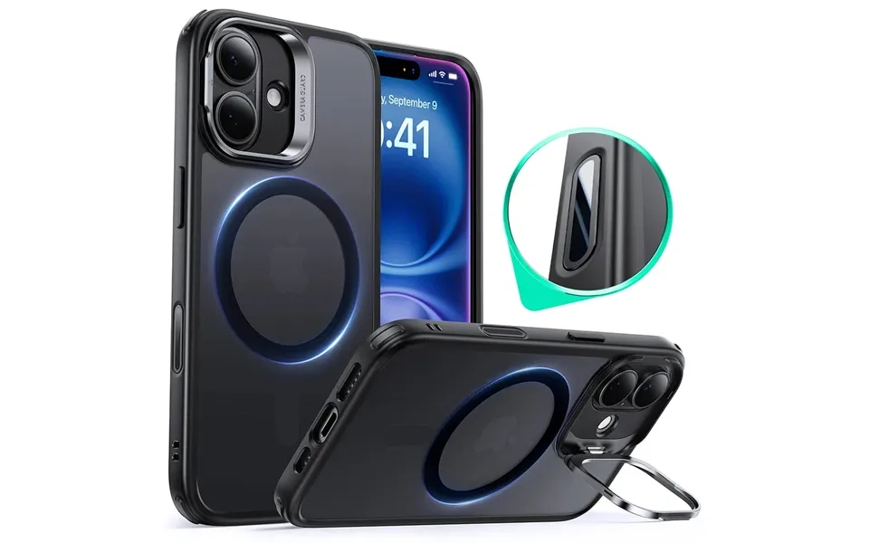 Iphone 16 Plus Classic Hybrid Magnetic Case Camera Control, Stash Stand - Frosted Black