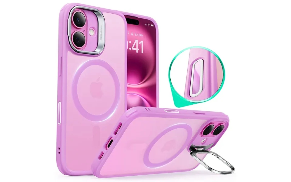 Iphone 16 Plus Classic Hybrid Magnetic Case Camera Control, Stash Stand - Frosted Pink