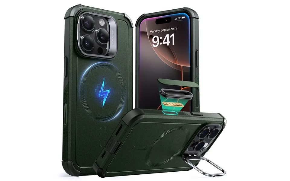 Iphone 16 Pro Cyber Tough Magnetic Case Camera Control, Stash Stand - Army Green