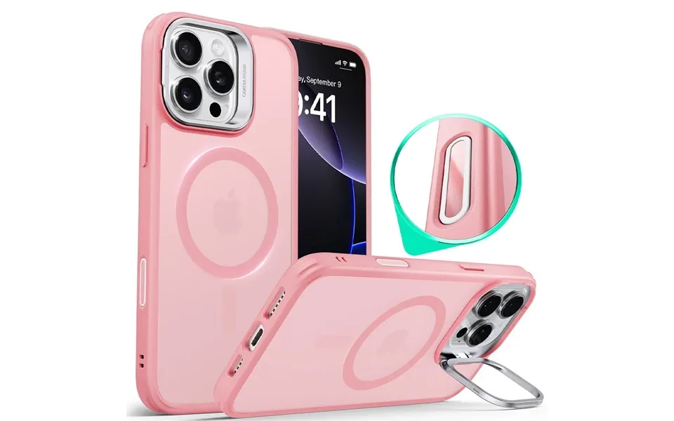 Iphone 16 Pro Max Classic Hybrid Magnetic Case Camera Control, Stash Stand - Frosted Pink