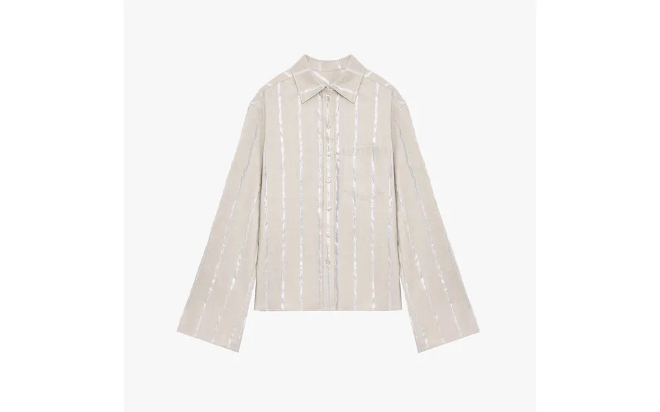 Anonymous Letter Silver Stripe Trumpet Sleeve Linen Cropped Shirt - M Sliver Stripe