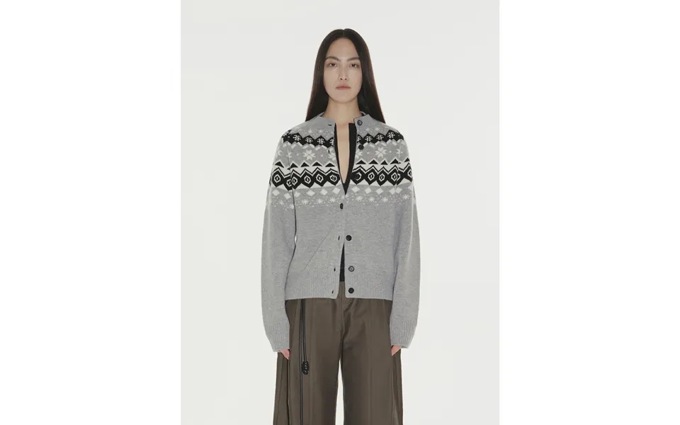Autumn On Fair Isle Australian 17.5 Micron Machine Washable Merino Wool Jacquard Sweater - L Light Gray