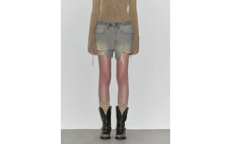 Blue And Pink Rhythm Retro And Fashionable A-line Silhouette, Ripped And Slim-fitting Denim Shorts - S Washed Blue