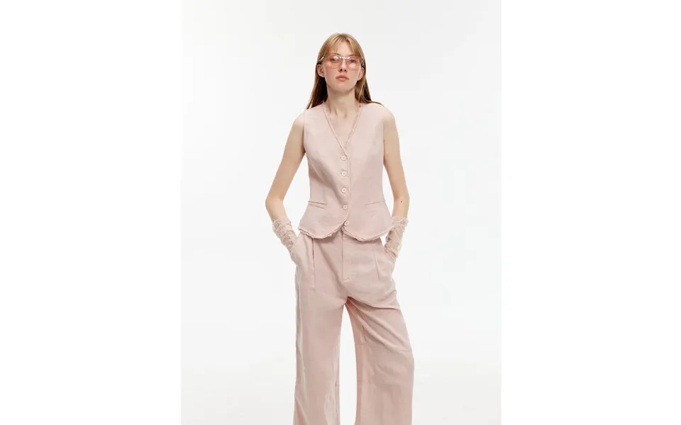 Diary Of An Old Friend Customized Breathable Ramie Oversize Suit Vest Set - L Gray Pink Set Vest Pants