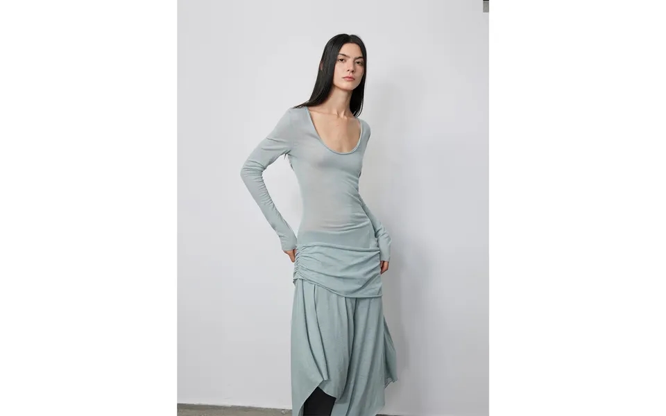 Dreamy Ball Lightweight And Breathable 100% Wool U-neck Irregular Hem Long Dress For Women - M Light Gray