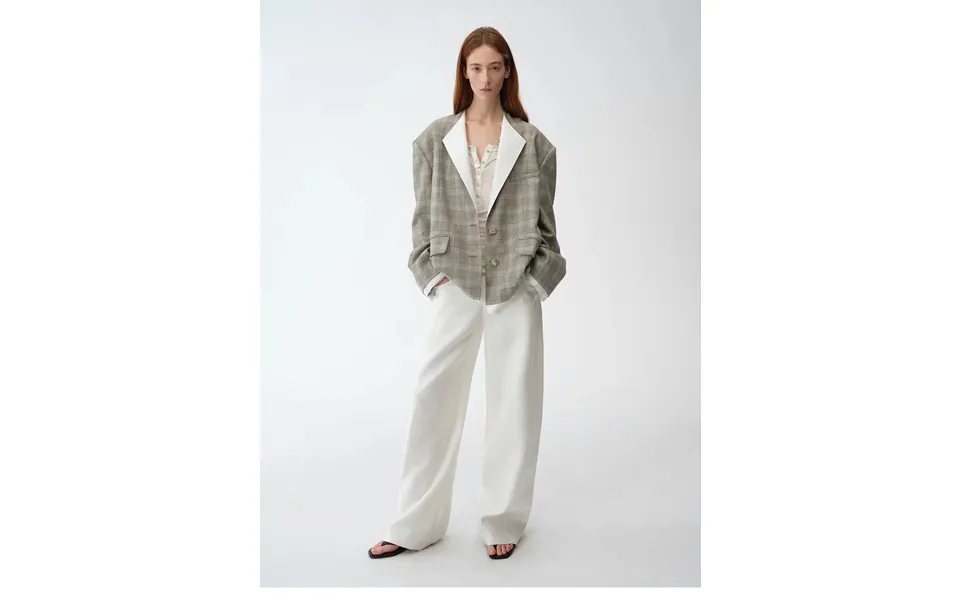 London Diary Old Money Style Contrasting Lapel Wool Blazer - M Gray White