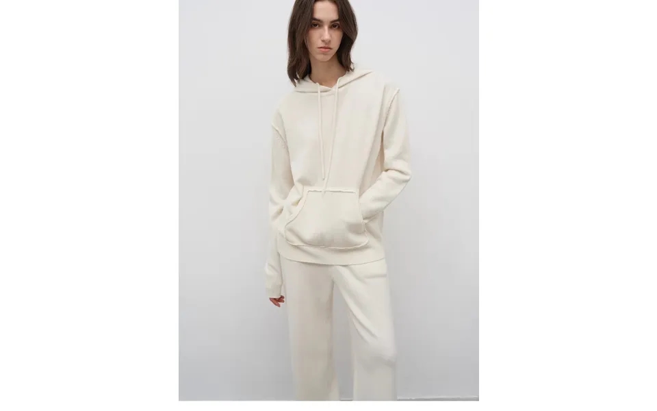 Relaxed Encounter Stylish Casual Sports Wool Knit Hoodie And Straight-leg Leisure Pants Set - S Beige-white Top Pants