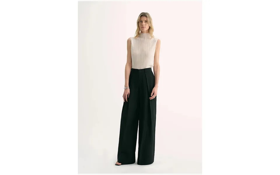 Silk Linen Pleated Wide Leg A-line Trousers Casual Pants