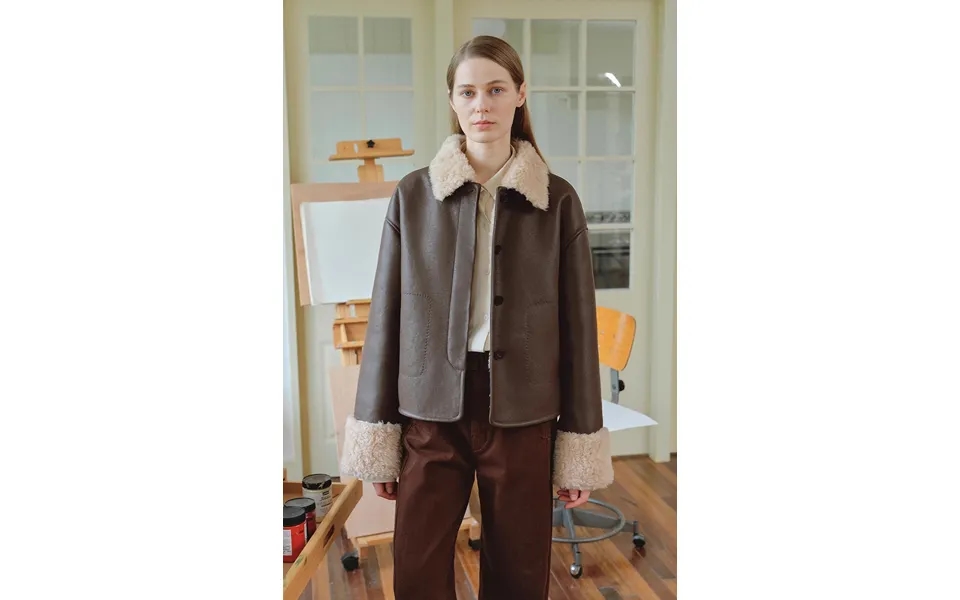 Slightly Sweet Latte Second Generation Furry Lapel Casual Straight Shorn Shearling Jacket