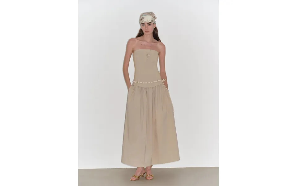 Summer Formula Retro And Elegant Bust-wrapped, Long-waisted, Slim-fitting, Large A-hem Mid-length Dress - L Apricot