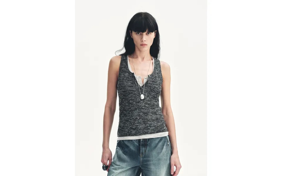 Summer Night Starry Sky Cotton And Linen Blended Henley Collar Beaded Vest Summer - M Black