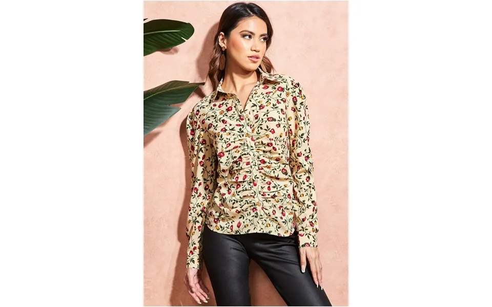 City Goddess Floral Print Shirt - Beige