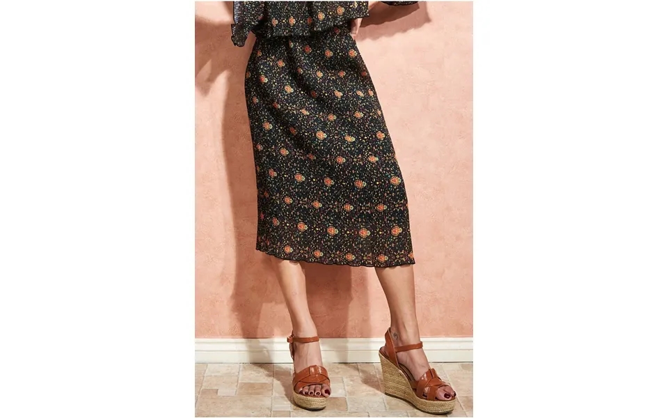 City Goddess Printed Shirred Midi Skirt - Black