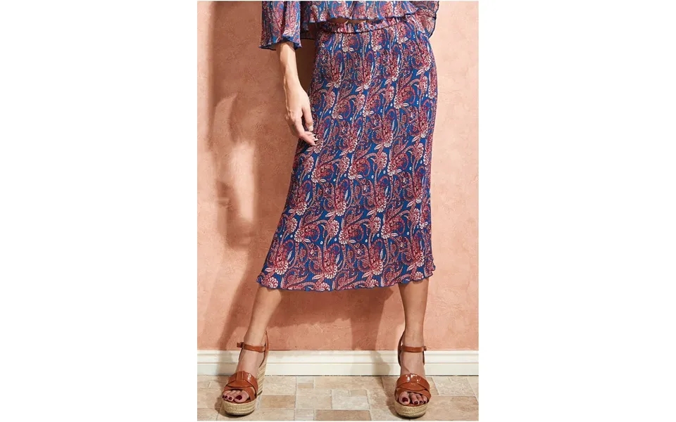 City Goddess Printed Shirred Midi Skirt - Blue