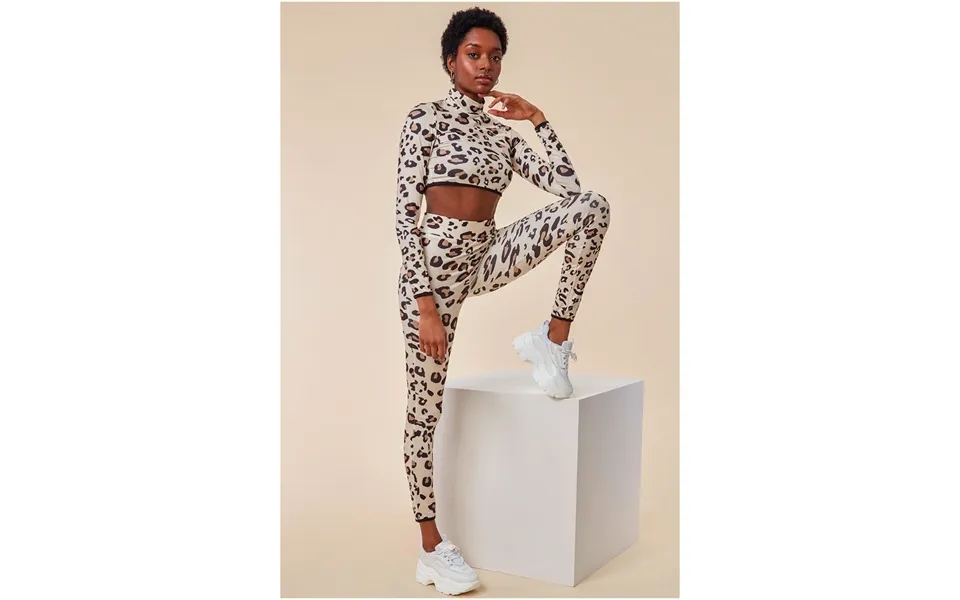 Cosmochic Leopard Print Crop Top&legging Lounge Set - Brown