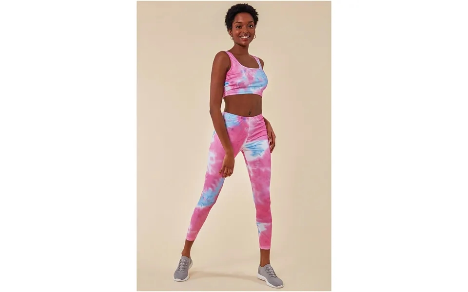 Cosmochic Tie-dye Crop Top With Leggings Set - Pinkblue