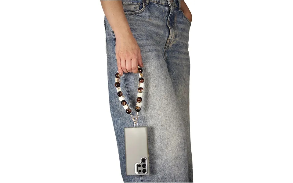 Goddiva Accessories Square & Ball Style Acrylic Phone Strap - White & Brown