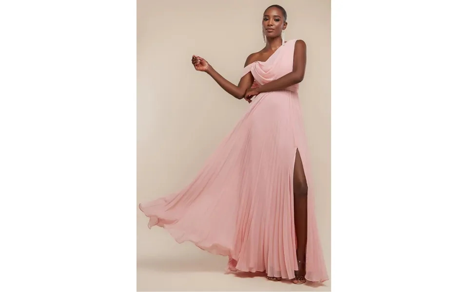 Goddiva Cowl Neck One Shoulder A Line Chiffon Maxi Dress - Blush Pink