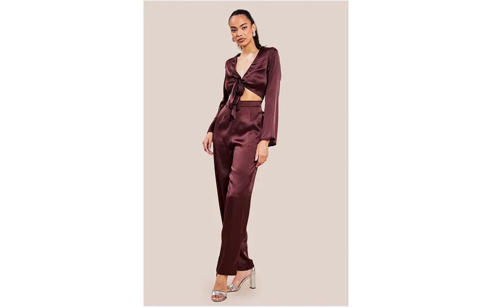 Goddiva Cut Out Satin Romper - Brown