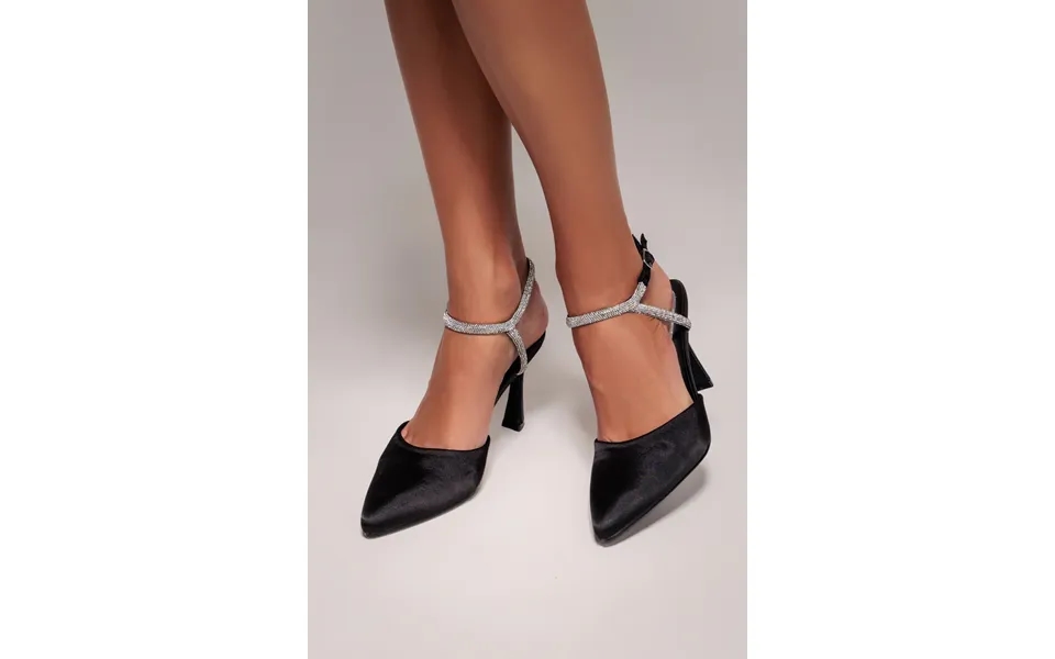 Goddiva Diamante Embellished Satin Slingback Court Heels - Black Satin