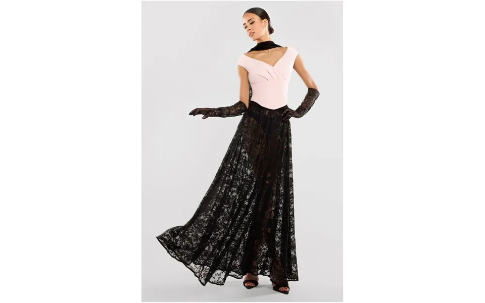 Goddiva Floral Lace A-line Maxi Skirt