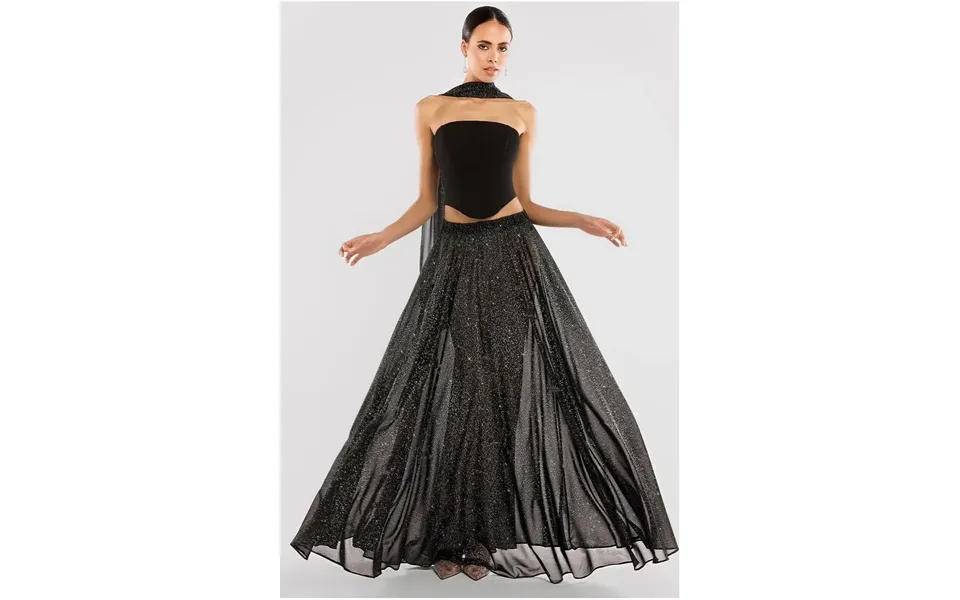 Goddiva Gathered A-line Glitter Chiffon Maxi Skirt