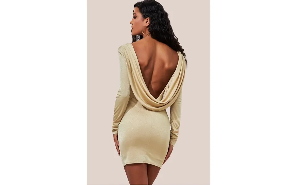 Goddiva Glitter Cowl Back Mini With Sleeves - Gold