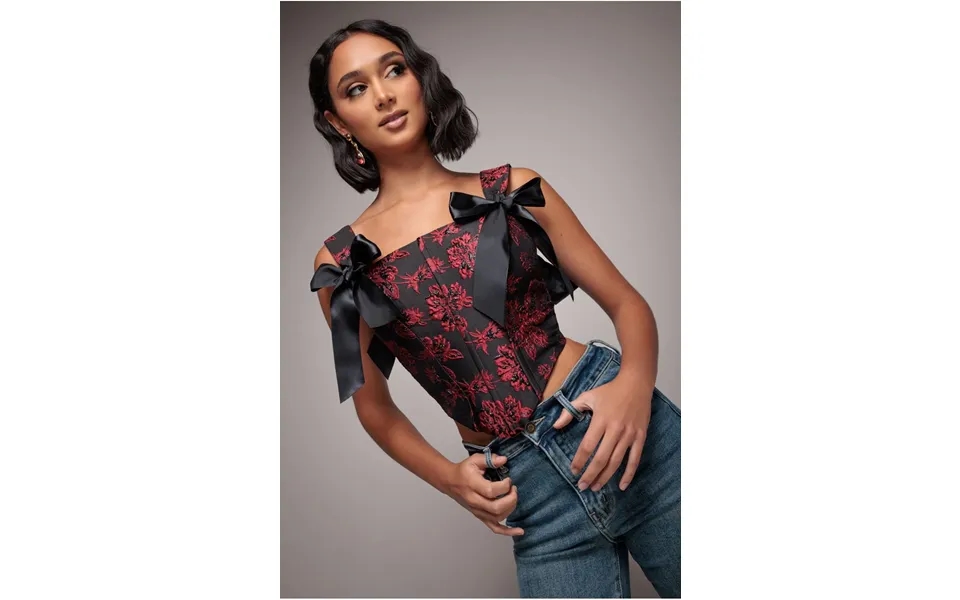 Goddiva Jacquard Multiway Removable Strap Corset - Black