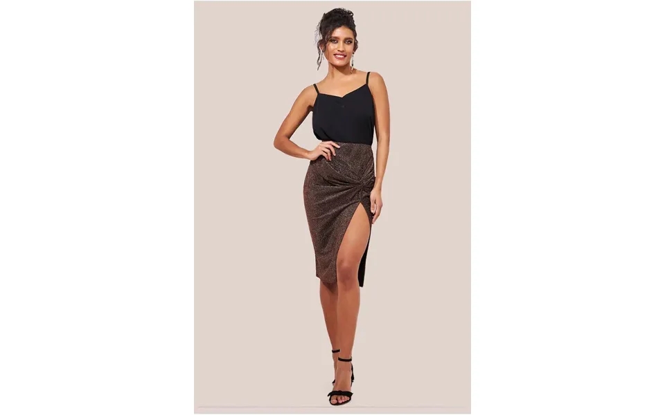 Goddiva Knot Front Thigh Split Midi Skirt - Bronze