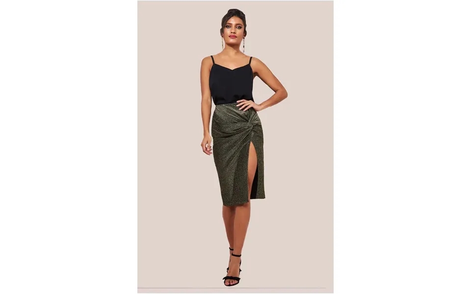 Goddiva Knot Front Thigh Split Midi Skirt - Gold