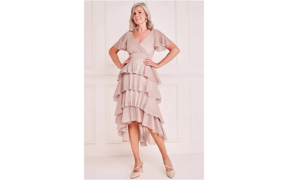 Goddiva Lurex High Low Tiered Midi - Blush