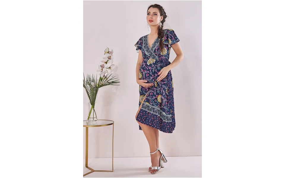 Goddiva Maternity Floral Print Midi Navy Print