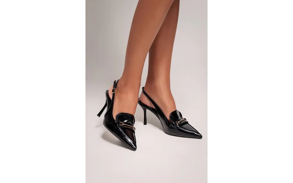Goddiva Metal Accent Pointed Patent Slingback Shoes - Black