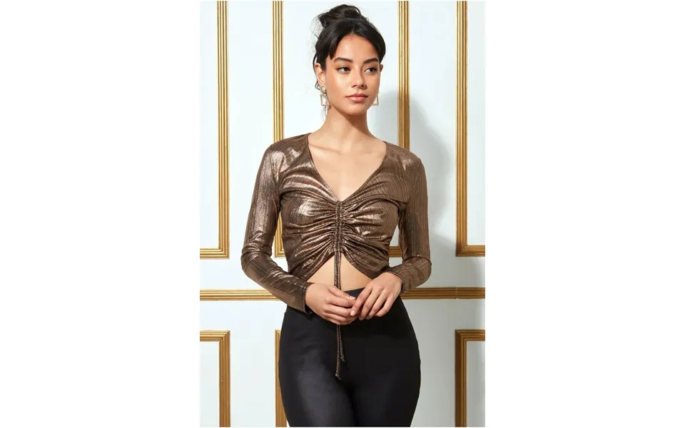 Goddiva Metallic String Long Sleeve Top - Blackgold