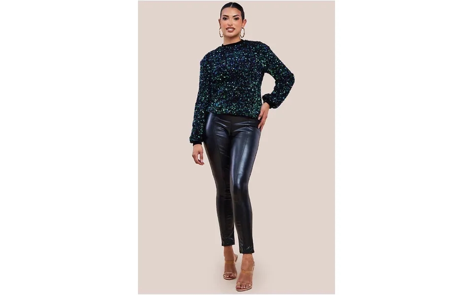 Goddiva Multi Sequin Velvet Sweater - Emerald Green