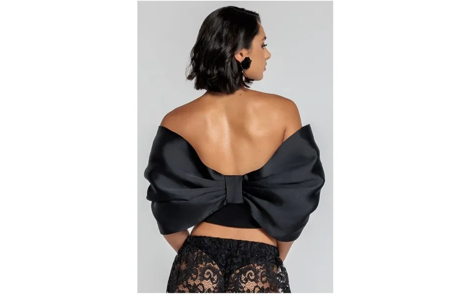 Goddiva Off Shoulder Back Satin Bow Scuba Corset - Black