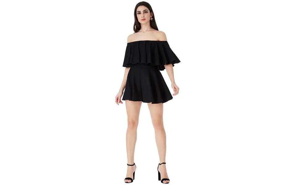 Goddiva Off The Shoulder Frill Neck Skater Romper - Black