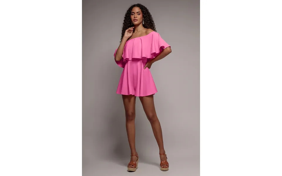 Goddiva Off The Shoulder Frill Neck Skater Romper - Cerise