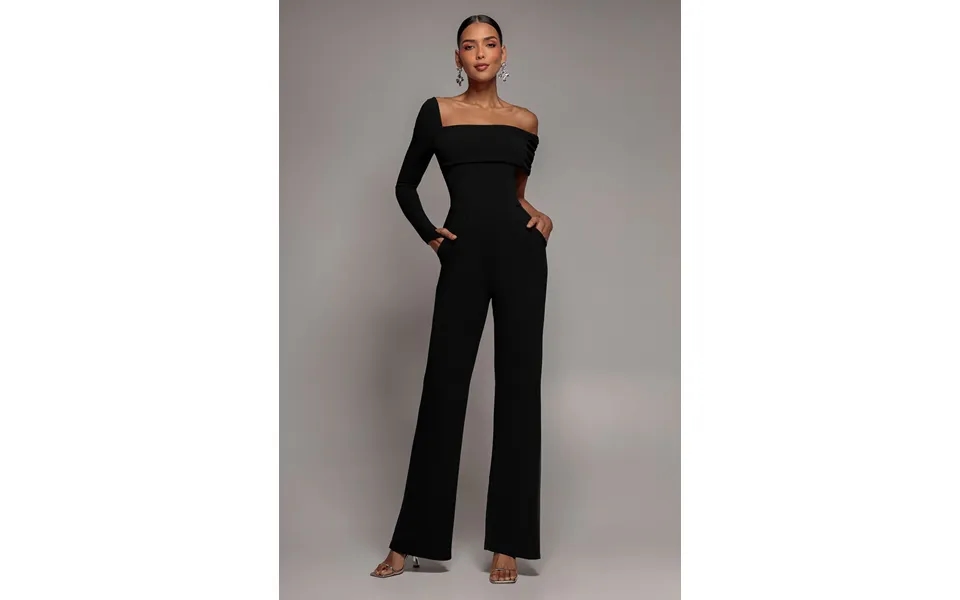 Goddiva One Shoulder Scuba Romper - Black