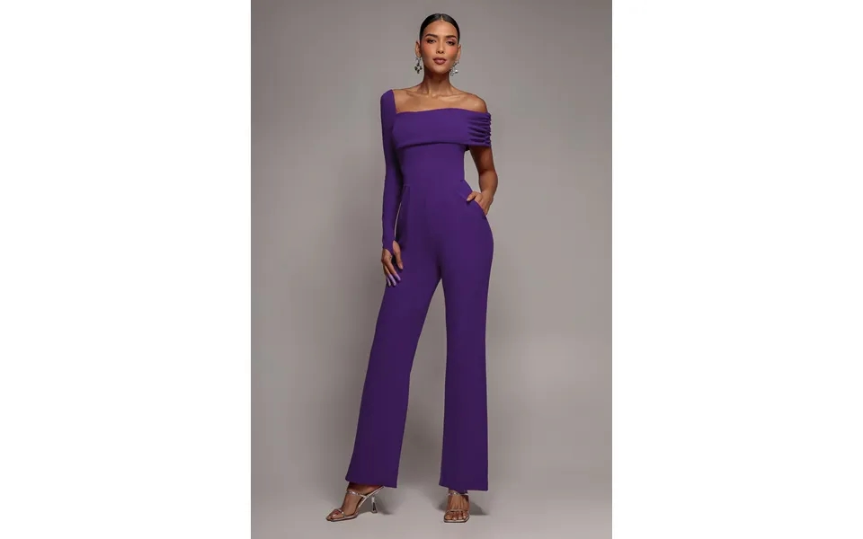 Goddiva One Shoulder Scuba Romper - Purple