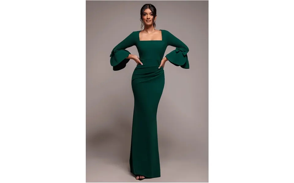 Goddiva Petal Bow Sleeve Frill Maxi Dress - Emerald Green