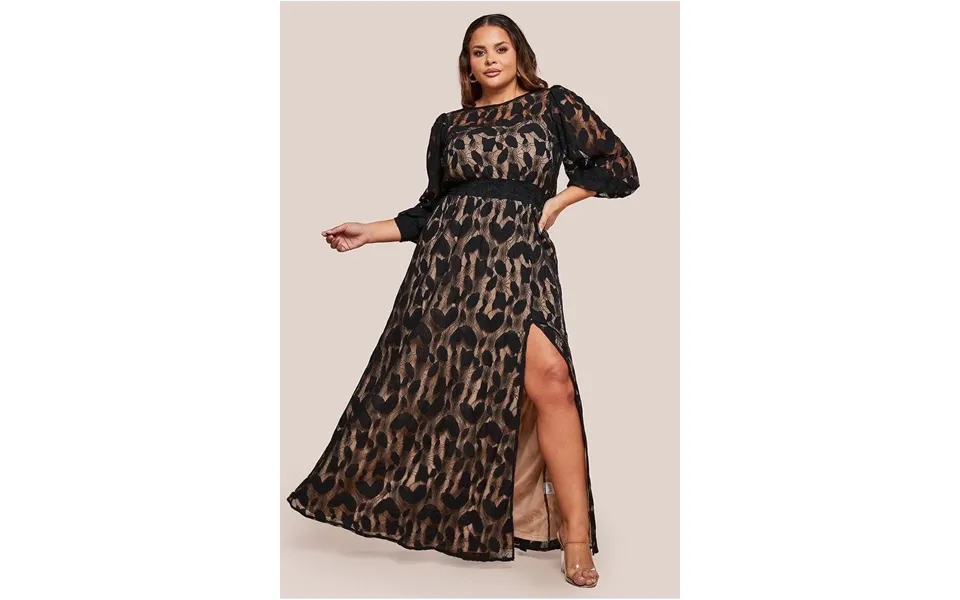 Goddiva Plus Lace Front Split Long Sleeve Maxi Dress - Black