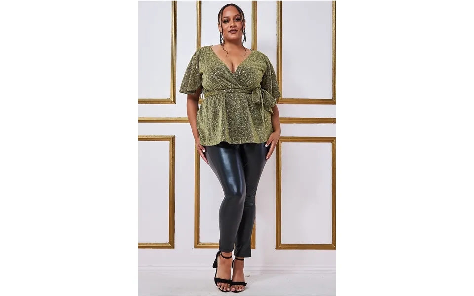 Goddiva Plus Lurex Flutter Sleeve Wrap Top - Gold