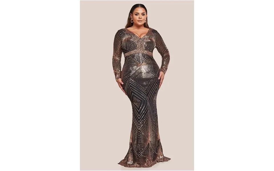 Goddiva Plus Plus Starburst Sequin Maxi Dress - Rose Gold