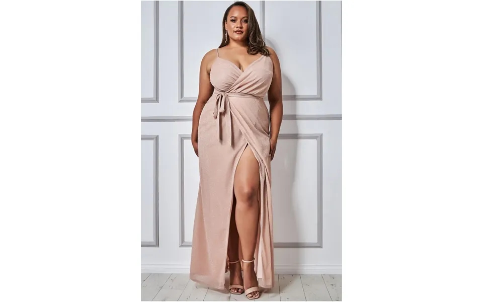 Goddiva Plus Wrap Style Spaghetti Strap Maxi Split - Blush