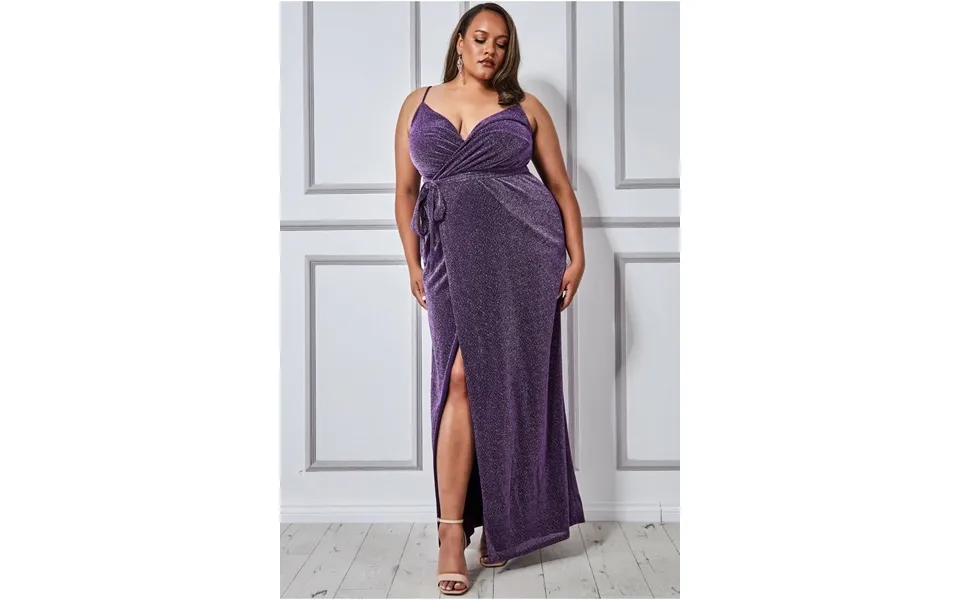 Goddiva Plus Wrap Style Spaghetti Strap Maxi Split - Purple