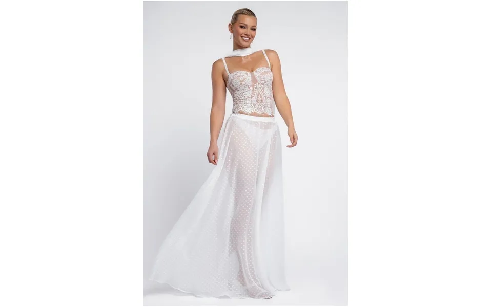 Goddiva Polka Dobby Chiffon A-line Maxi Skirt