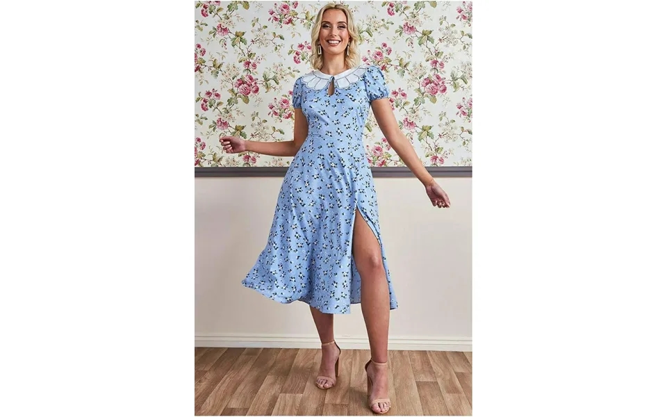 Goddiva Printed Midi With Front Split - Powder Blue